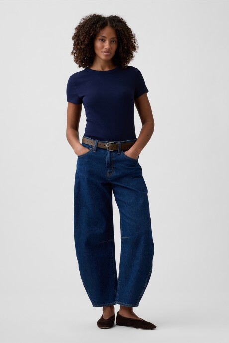 Remera Rib Manga Corta Mujer Navy Uniform V2