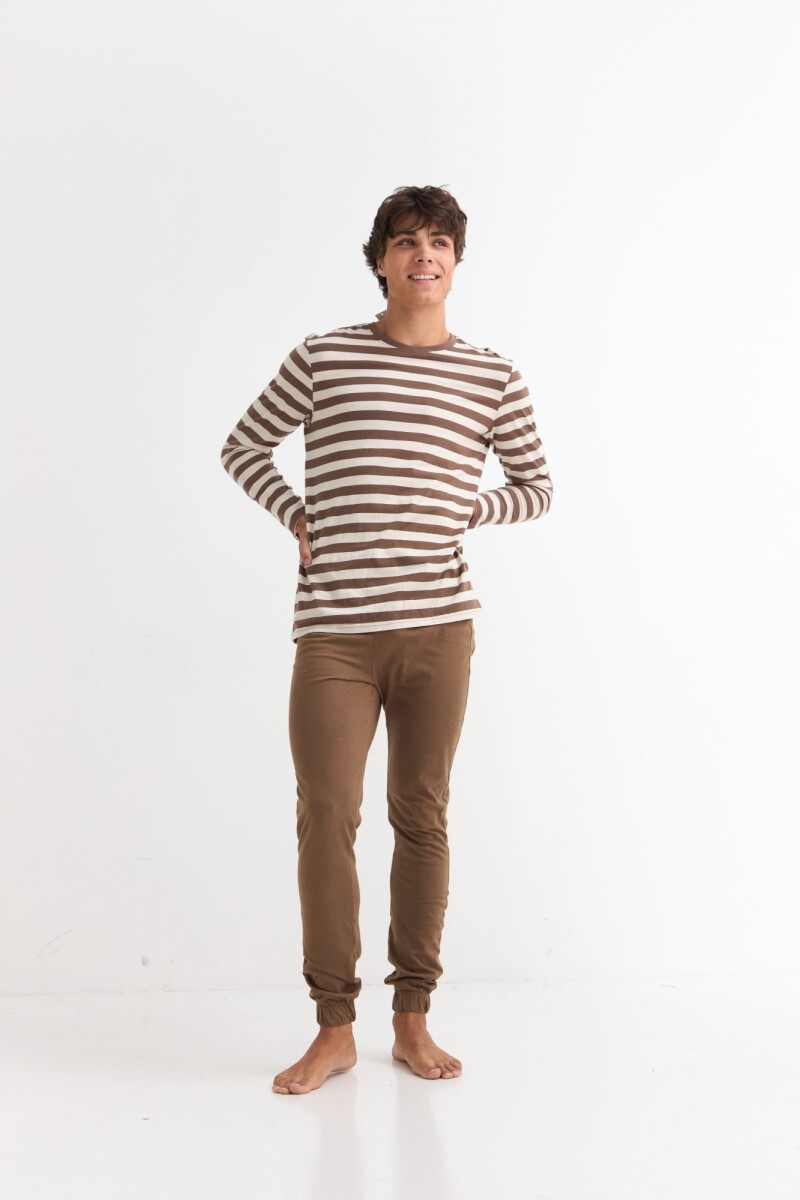 Pijama a rayas - Khaki 