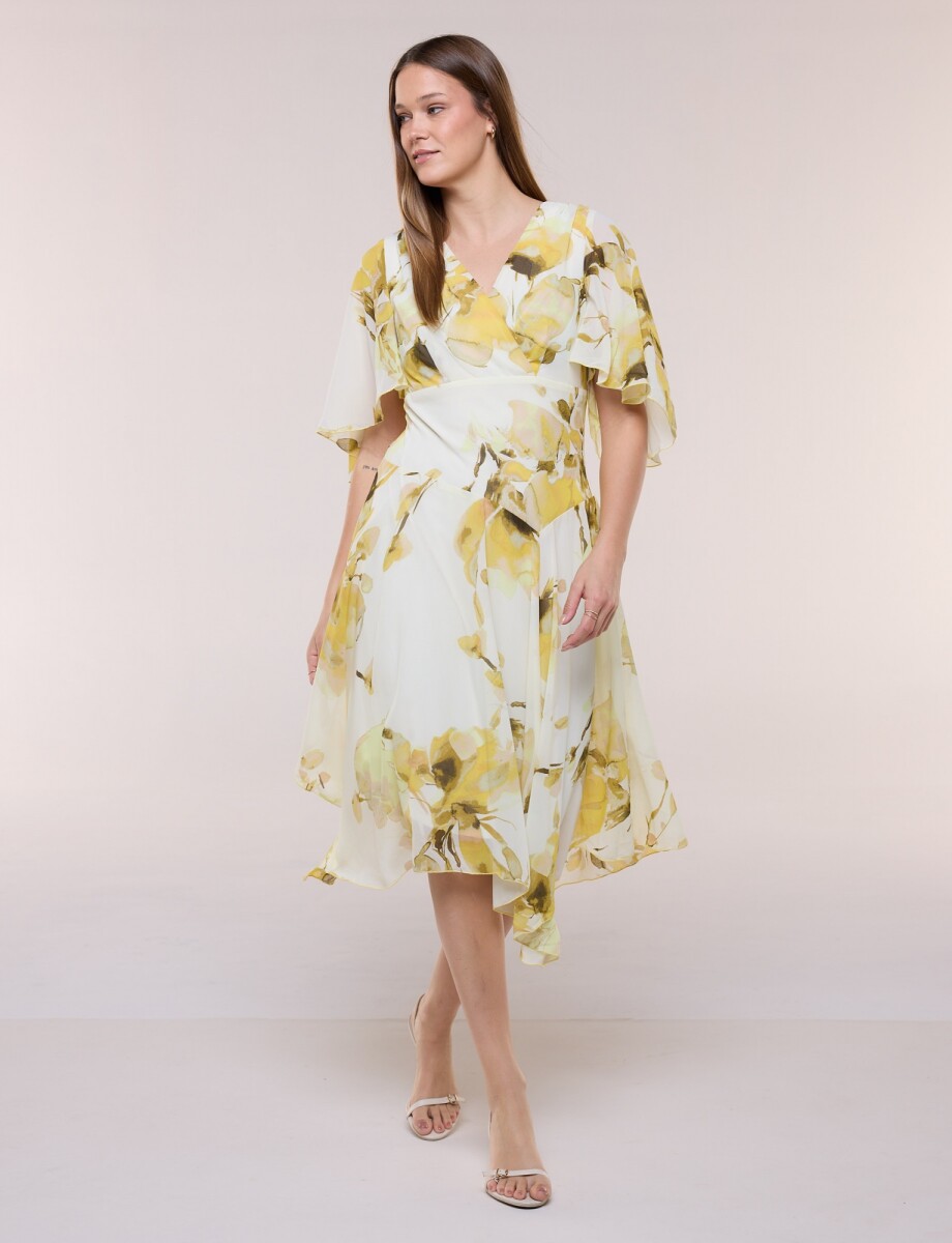 Vestido Midi Dolman Estampado Floral - Multi/amarillo 