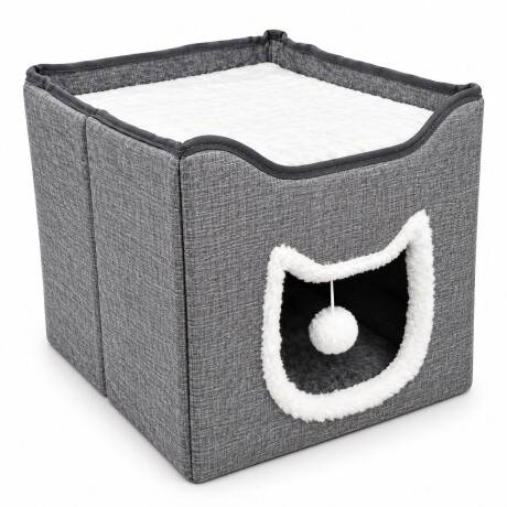 Casa Para Gatos Plegable Con Rascador Cama Y Pompón Gris