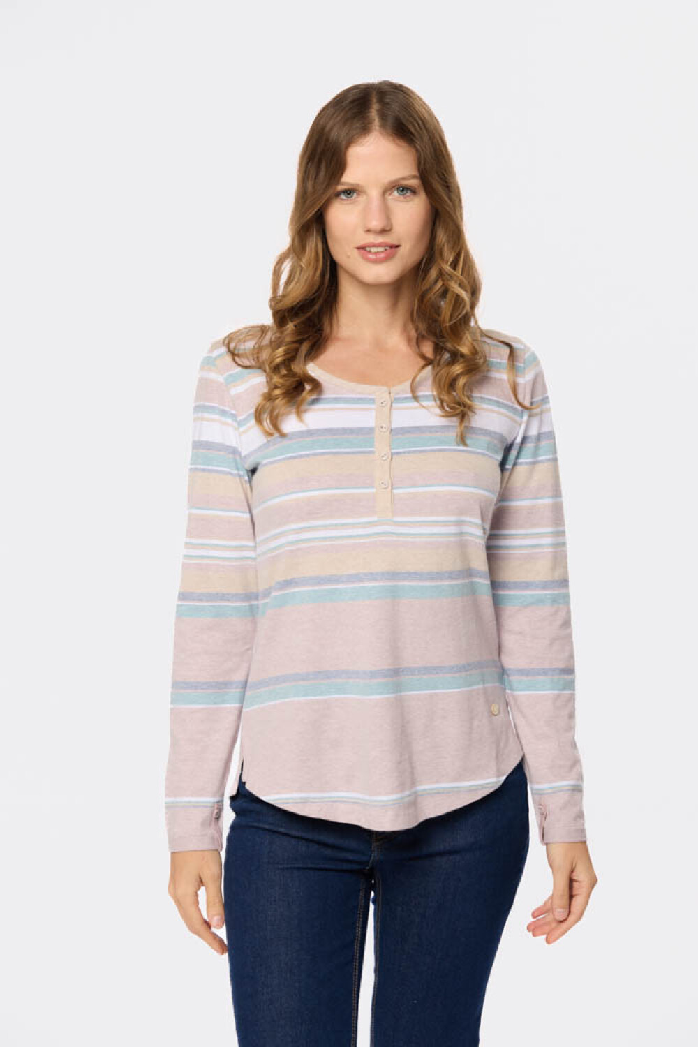 REMERA RAYADA BOTONES Lavanda