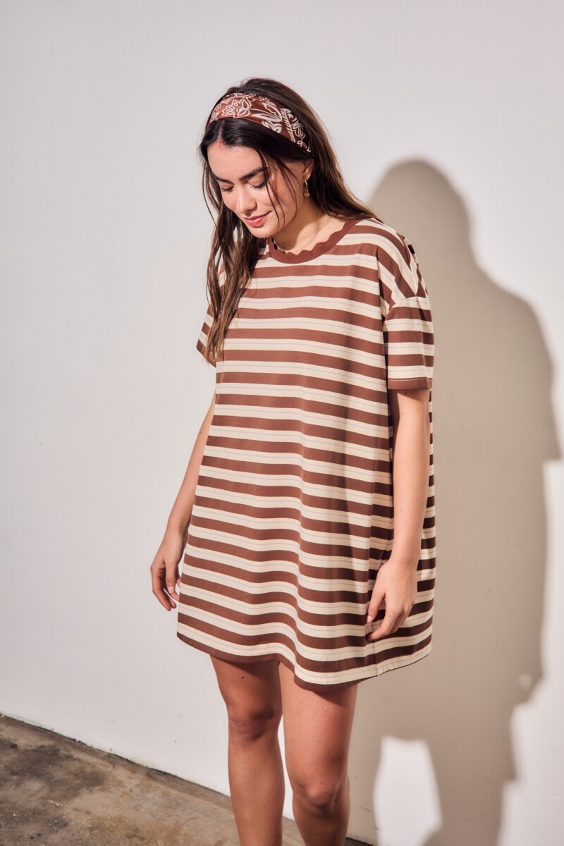 Vestido Manga Corta Rayado Chocolate