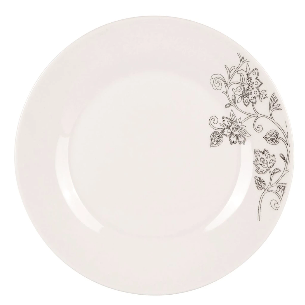 PLATO LLANO PORCELANA 23CM HOJAS GRISES 