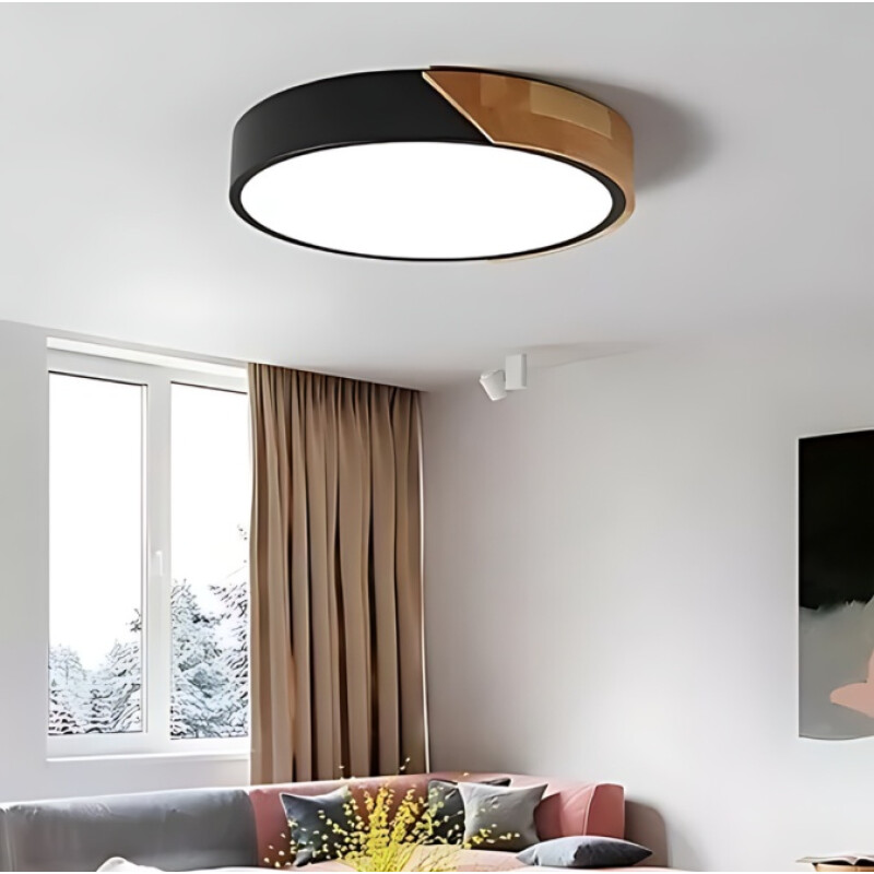 Luminaria Luz Fria Plafon Led Diám 30cm Metal Y Madera Negro