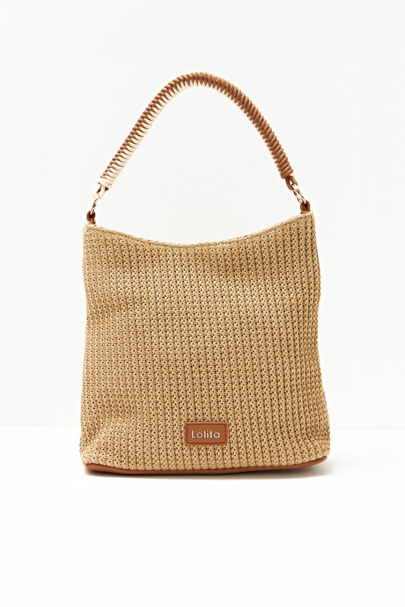 Bolso rafia con asas de eco cuero beige