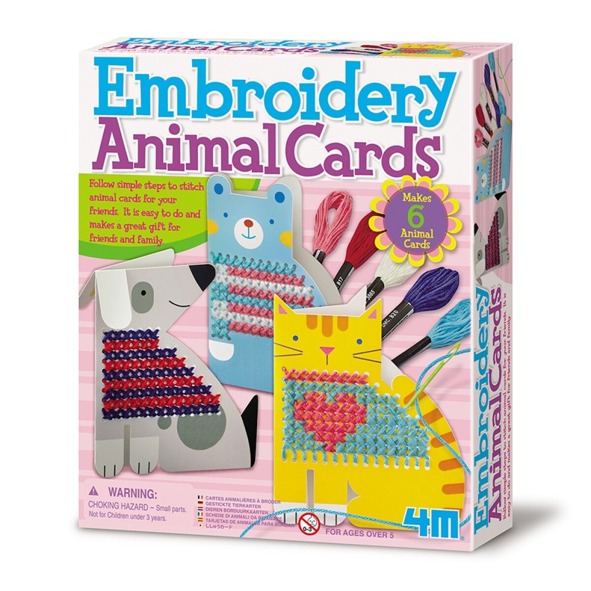 Juego Educativo 4M Kit Manualidad Tarjetas Animales p/Bordar - Multicolor 