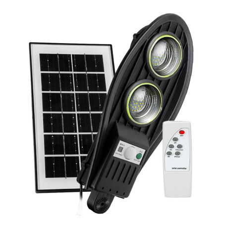 Foco Exterior Solar 2 Luces Led p/Pared Sensor Mov y Control Negro
