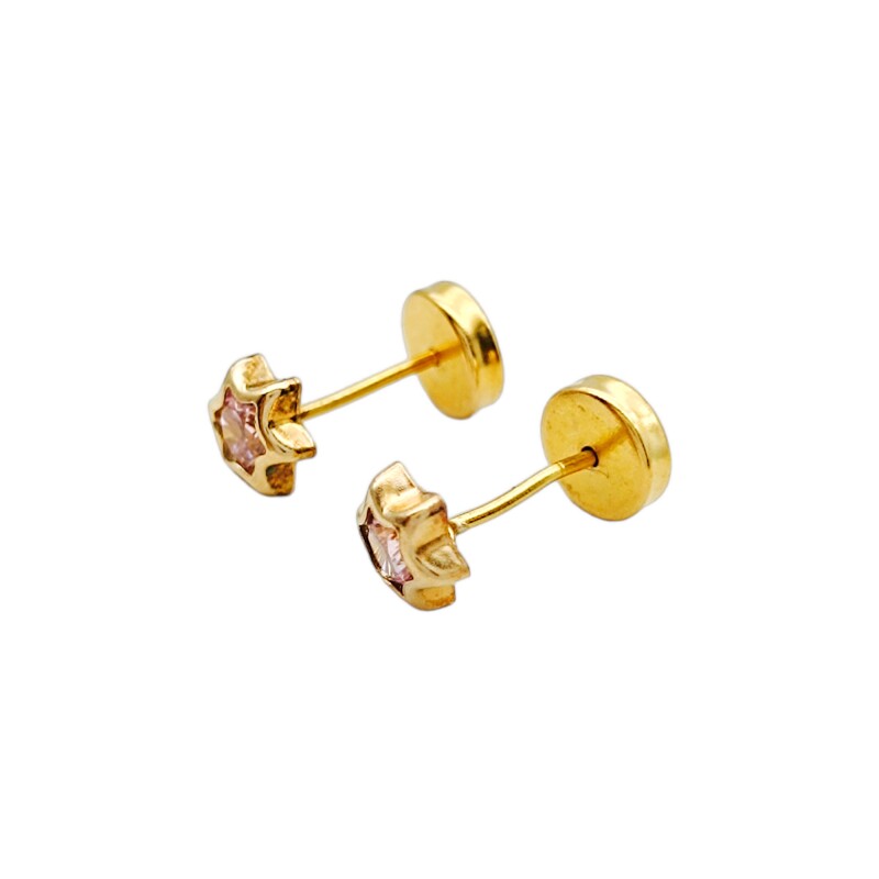 Abridores Estrellas -Oro Bajo- Zirconia rosa-AB8034 Conpiedra