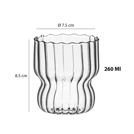 Set X6 Vaso Curvy 260Ml para Agua Refresco Bebidas en Vidrio Transparente
