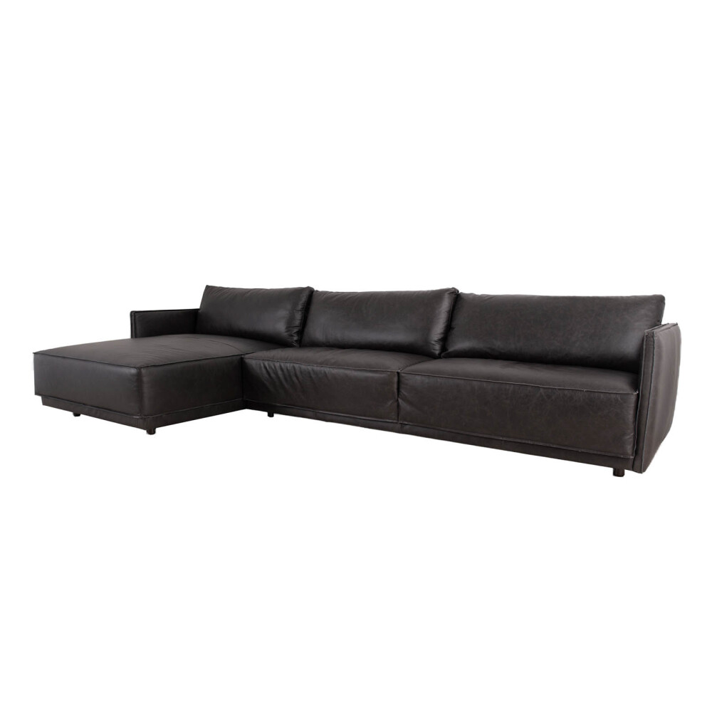 SILLÓN C/CHAISE IZQUIERDO 3 CUERPOS CUERO-100-NATURAL NEGRO ROMEO TP3