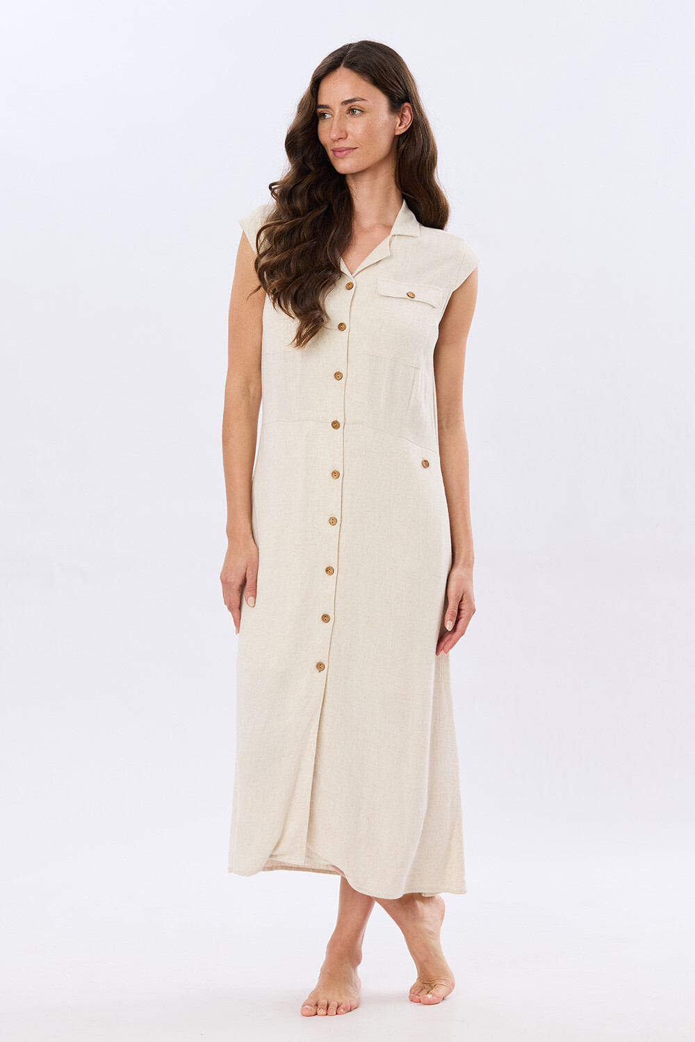 VESTIDO LISO DE LINO Arena