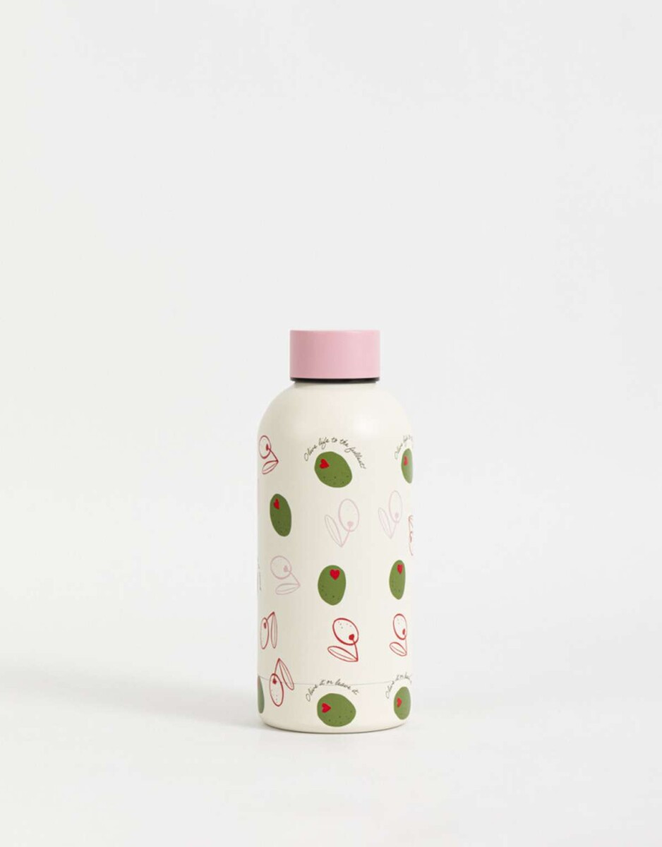 Botella Metálica Estampada - Blanco Crema 