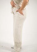 Palazo 100% lino con lentejuela y flecos Beige