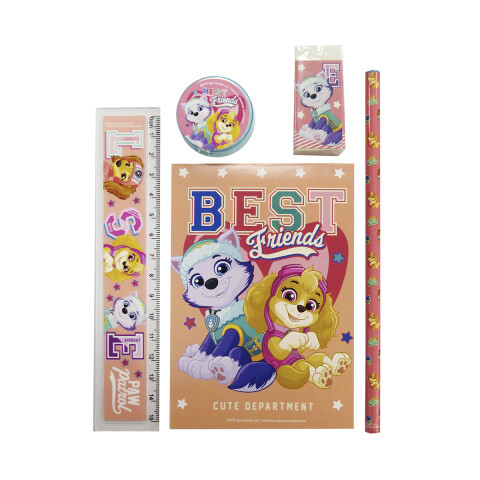 Set x 5 Útiles Escolares con Libreta Paw Patrol ROSA