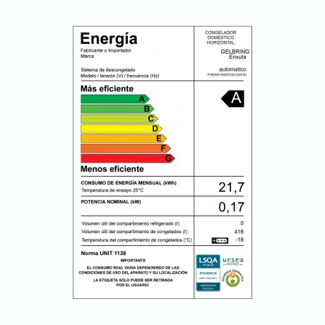 Freezer Horizontal ENXUTA FHENXI16420 Capacidad 416Lts Eficiencia Energética A Freezer Horizontal ENXUTA FHENXI16420 Capacidad 416Lts Eficiencia Energética A