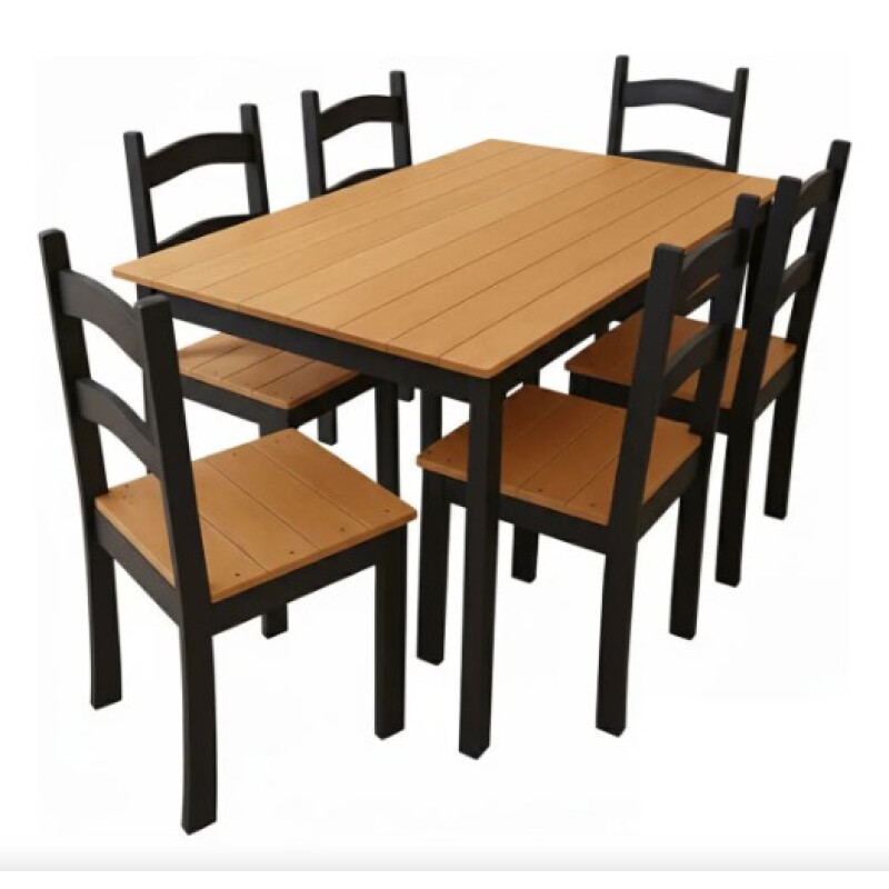 Juego de Comedor Mesa + 6 Sillas Color Madera con NEGRO Juego de Comedor Mesa + 6 Sillas Color Madera con NEGRO