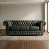 Sillón 100% Cuero - 3 Cuerpos - Chesterfield Negro