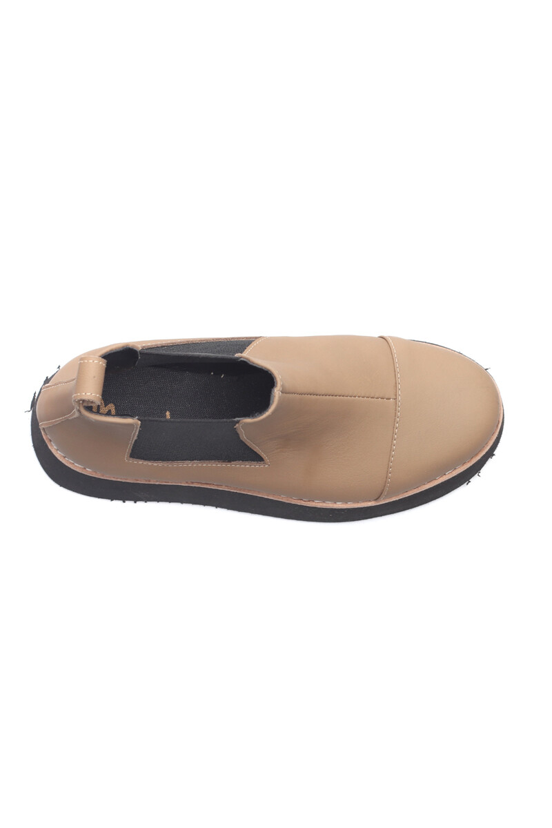 Bota Plataforma Baja doble Elástico Cuero Beige