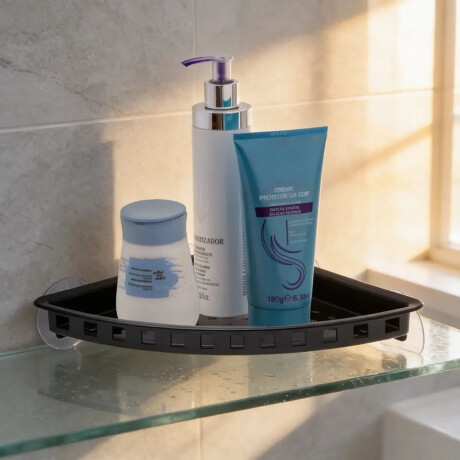 Organizador Esquinero c/Ventosa Práctica Ducha Baño Plástico Negro