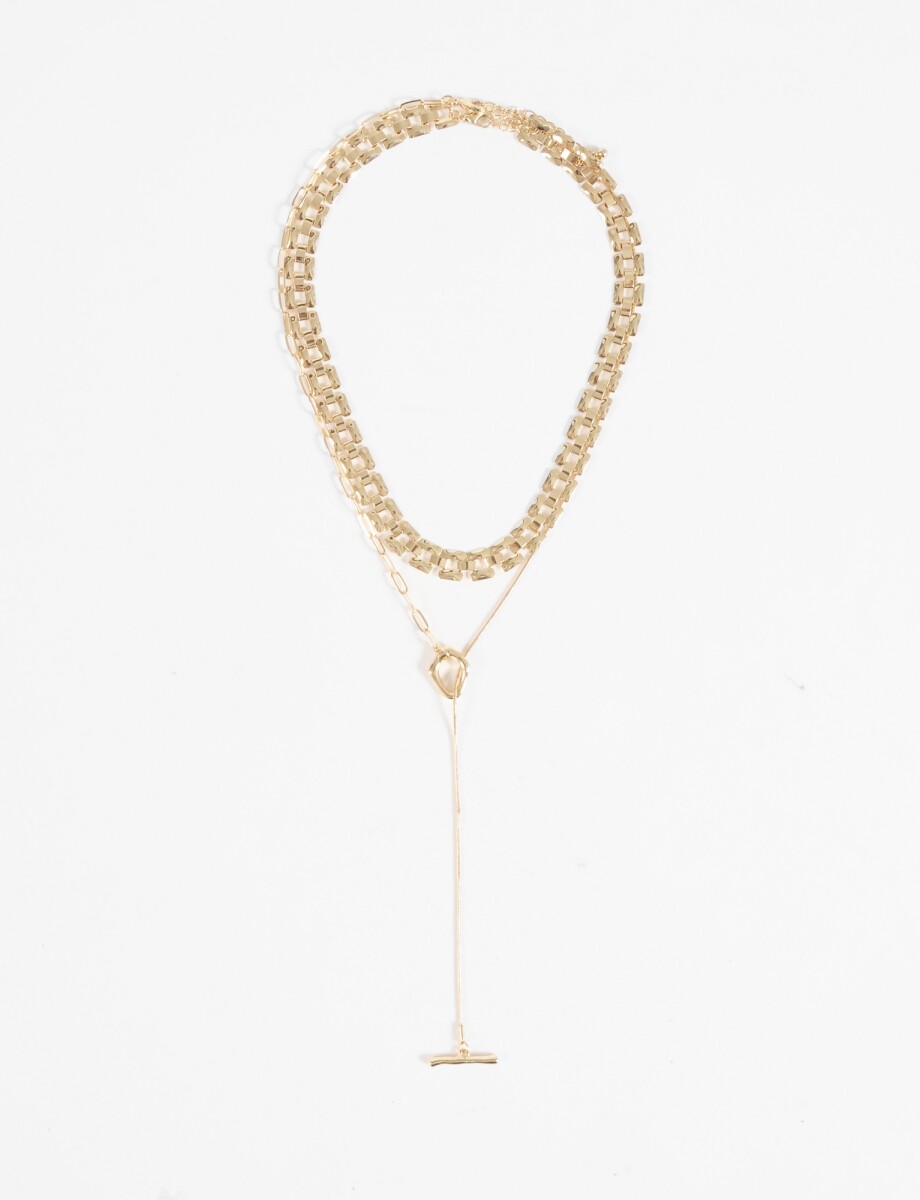 Collar doble largo y choker - dorado 