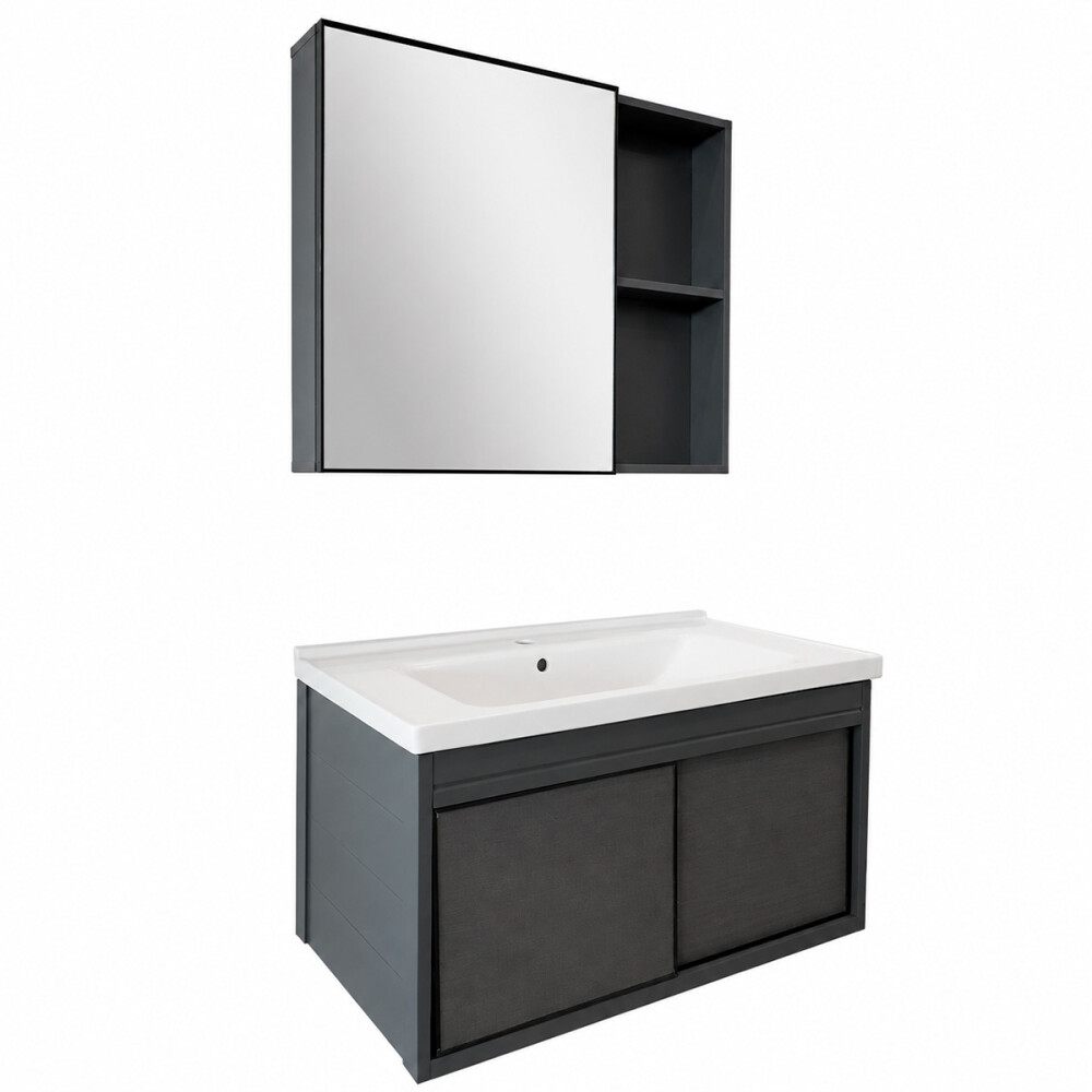CONJUNTO DE BAÑO HABITARE MODELO NBA39-80B / MUEBLE + BACHA + BOTIQUÍN CON ESPEJO Conjunto De Baño Habitare Modelo Nba39-80b / Mueble + Bacha + Botiquín Con Espejo