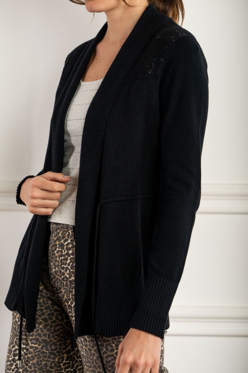 Cardigan C/solapa Algodón Elastano Negro