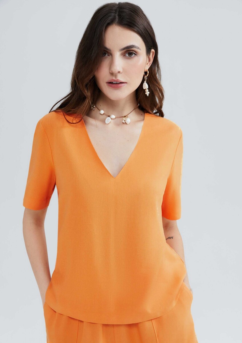 BLUSA MANGA CORTA DE LINO - NARANJA 