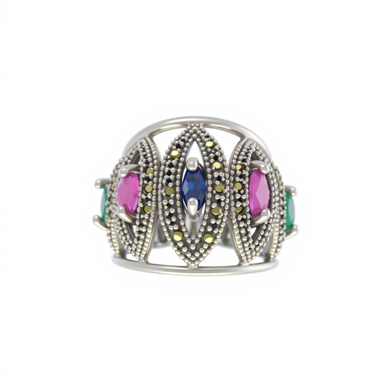 Anillo Cúpula-Plata 925-Piedras Varias-AN3249 conpiedra