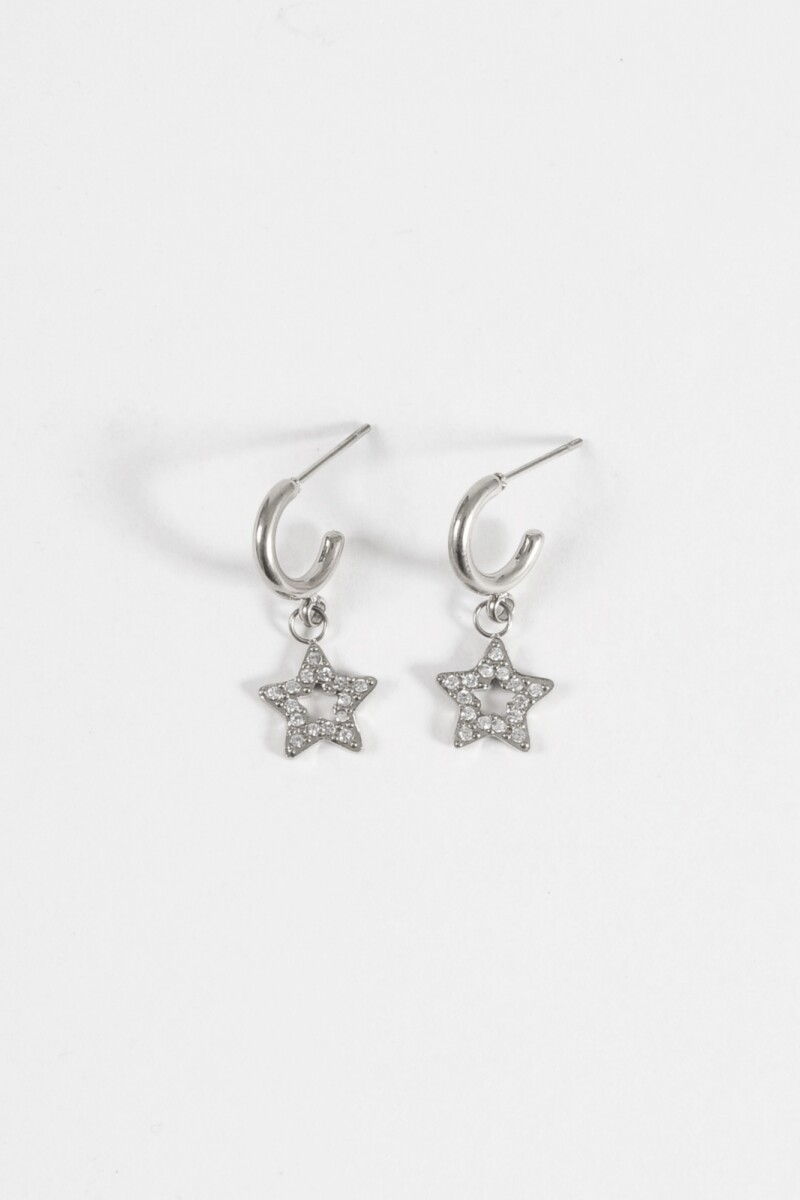 Aros dije estrella strass acero plateado