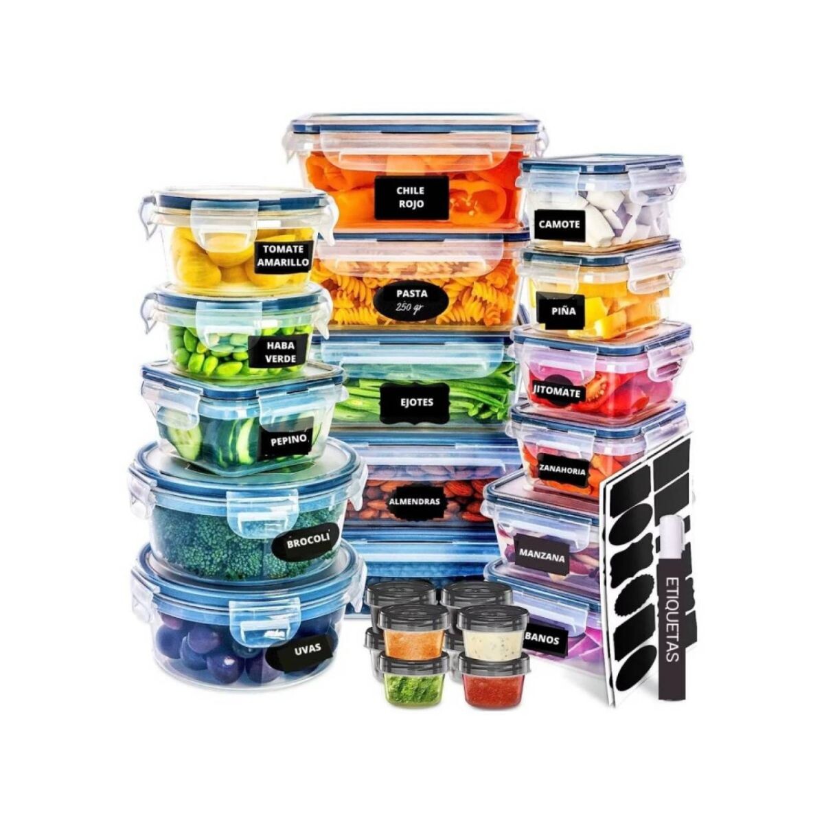 Set x24 tuppers de plástico herméticos 