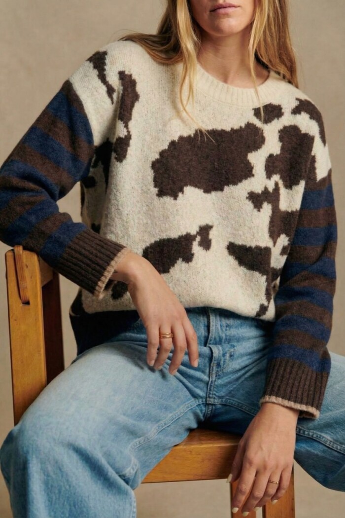 Sweater Animal Print Vaca Combinado Marrón