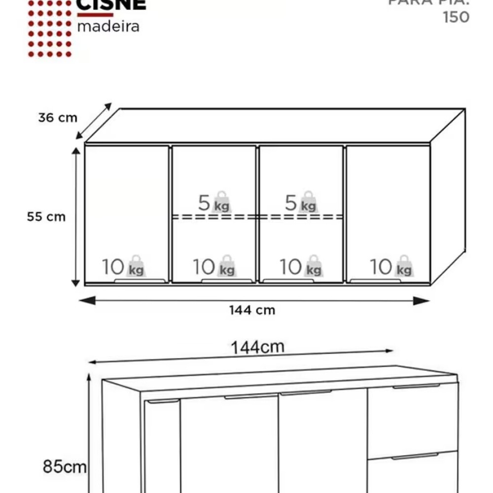 Mueble de cocina bajo mesada gris y aéreo 150 cm Cisne Mueble De Cocina Bajo Mesada Gris Y Aéreo 150 Cm Cisne