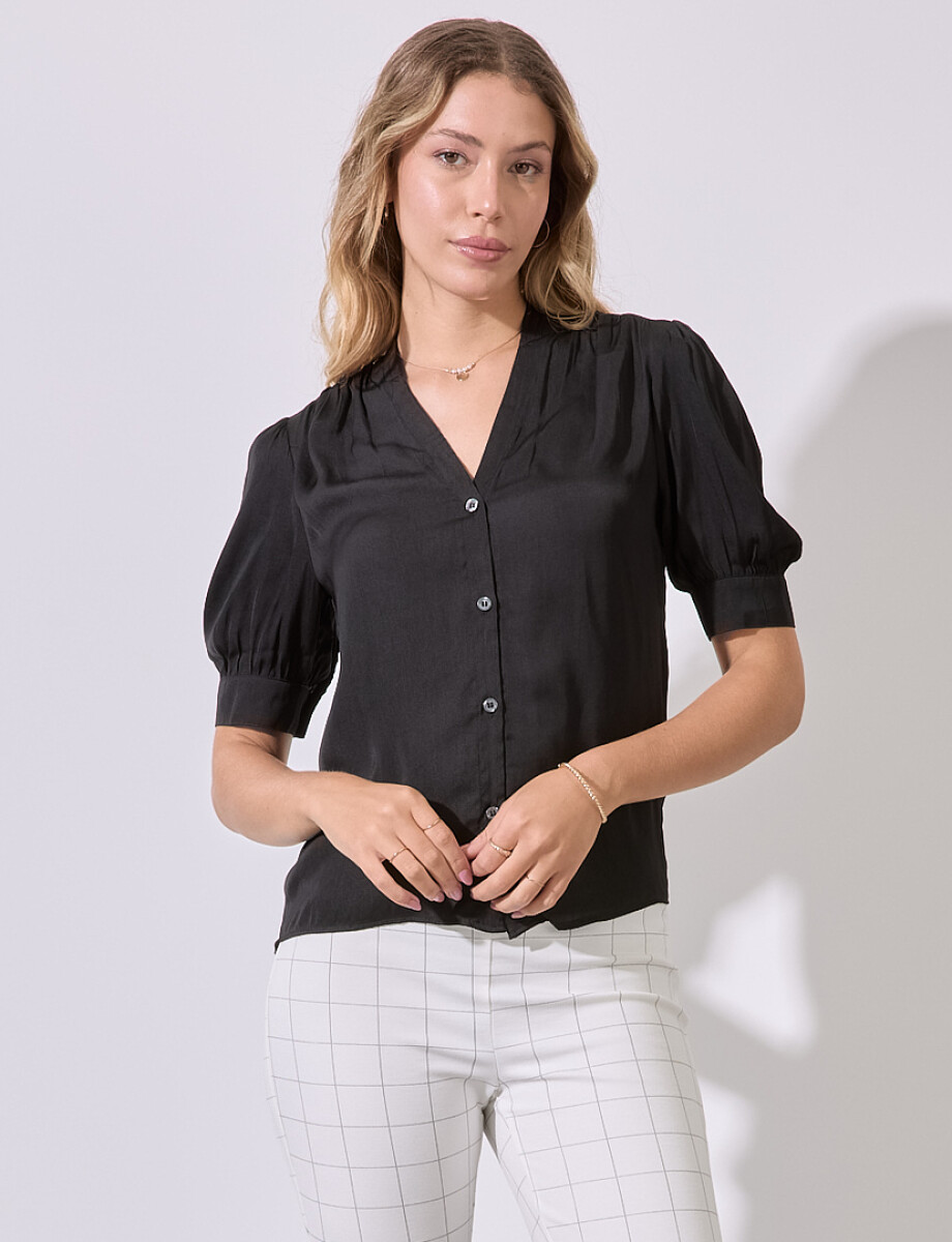 Blusa Saten Botones - Negro 