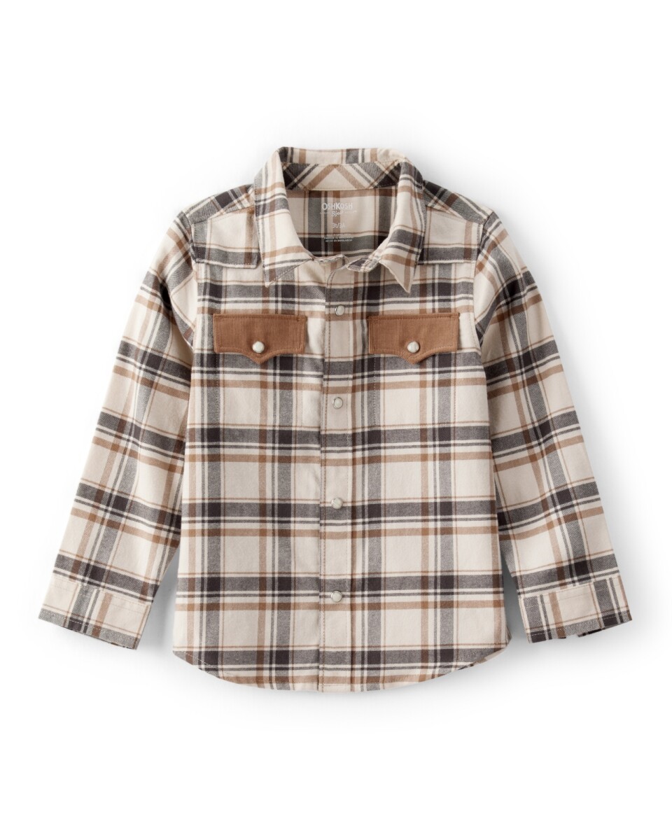 Camisa de franela con bolsillos de pana, diseño a cuadros 