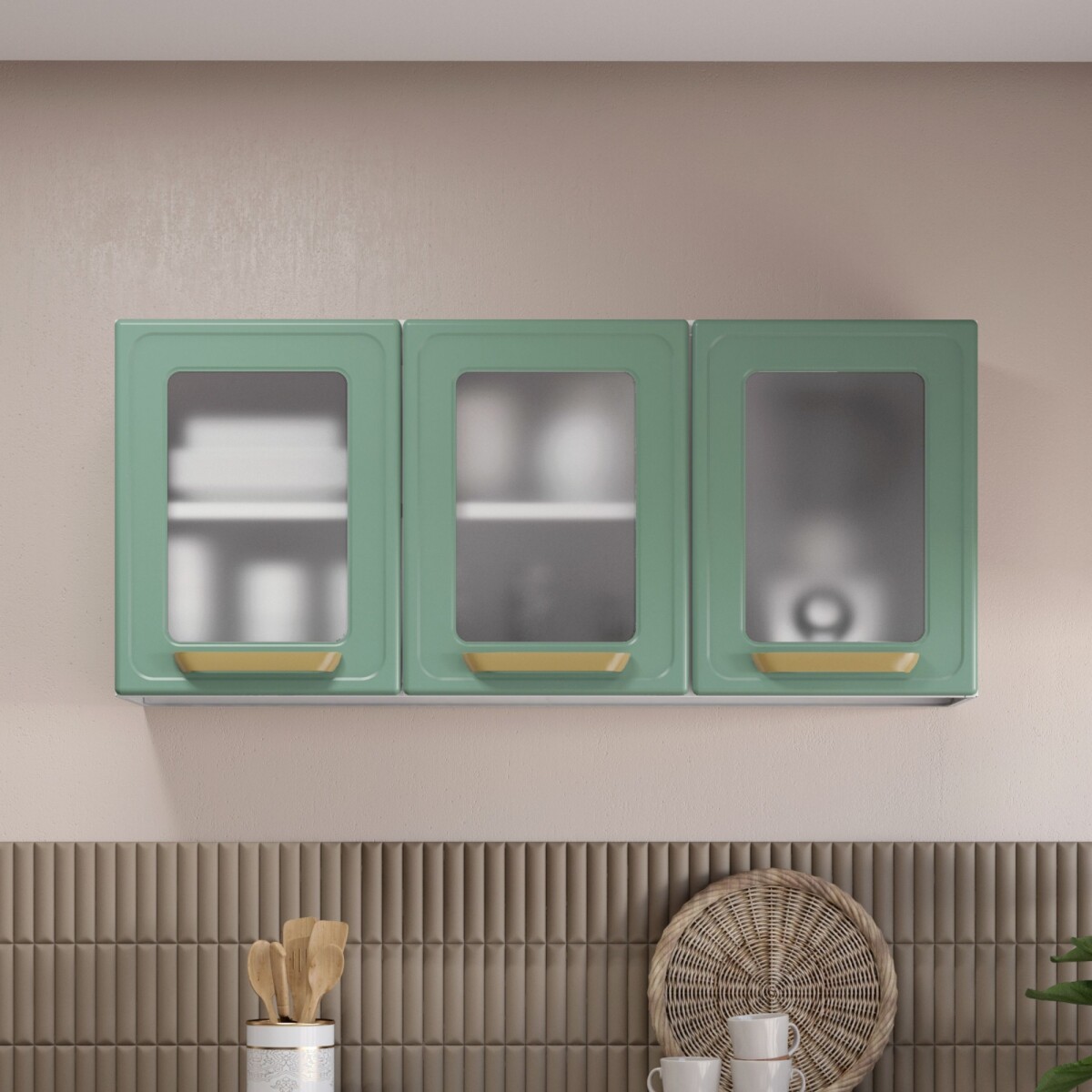 Aéreo 3 Puertas Vidrio Bella - Steel - Verde 