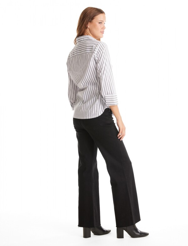 Camisa Entallada A Rayas NEGRO/BLANCO