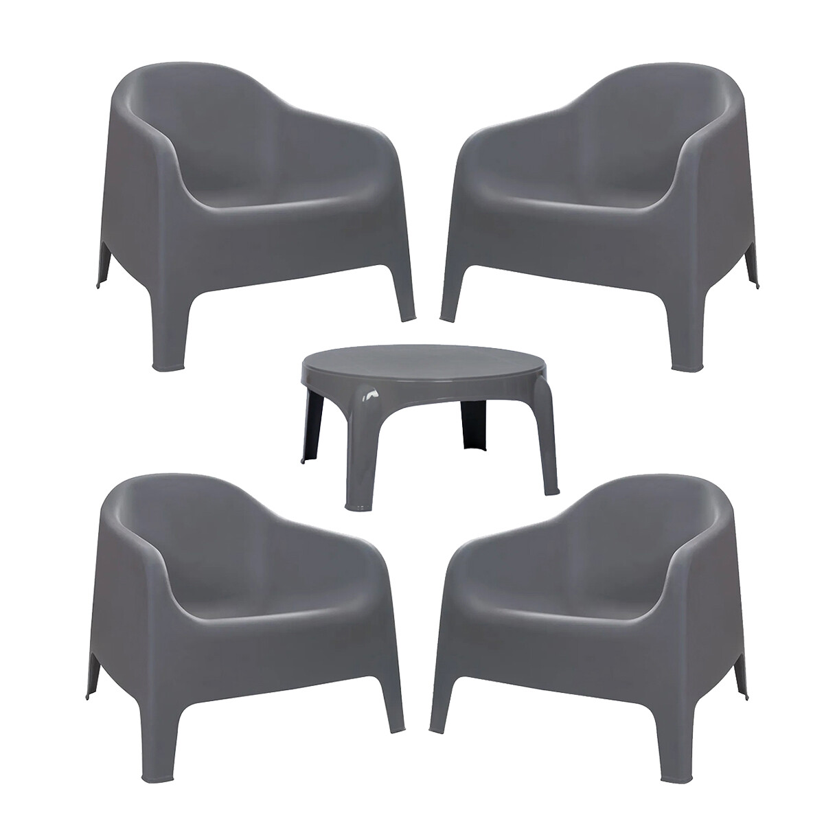 4 Sillones Skarpo + Mesa redonda Puket - GRIS 