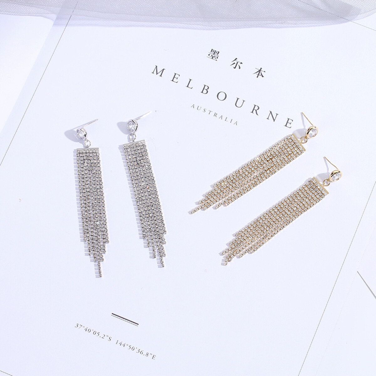 Pendientes Rhinestone - Dorado 
