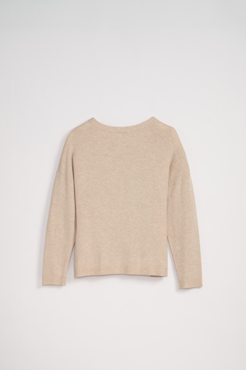 Buzo basico punto escote en v Beige