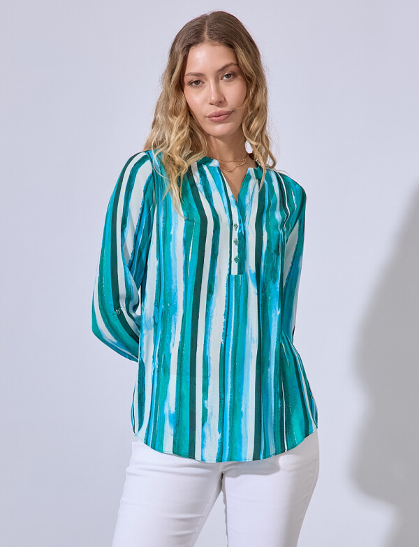 Blusa Botones Printed VERDE/MULTI