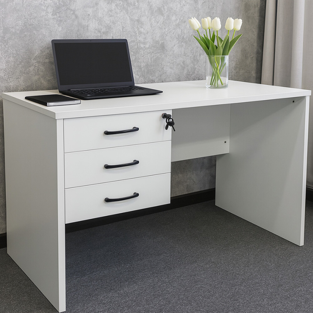 Escritorio MDF reforzado 3 cajones con llave Blanco