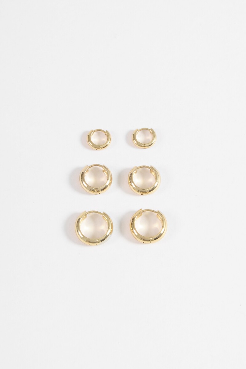 Set de tres aros gruesos acero dorado