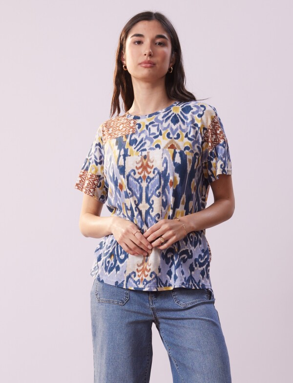 Remera Algodon Print MULTI/AZUL