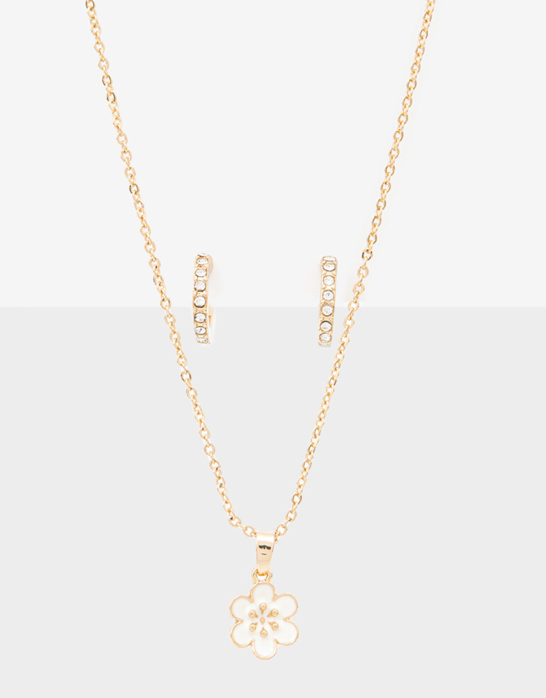 Bijouterie Set Metal Set De Collar Margarita Y Aros Argolla - Dorado