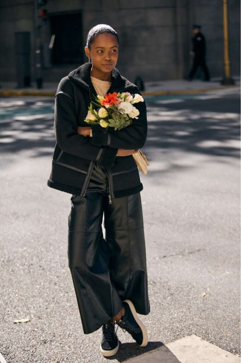 Pantalon Extra Wide Cuero Vegano - Negro 