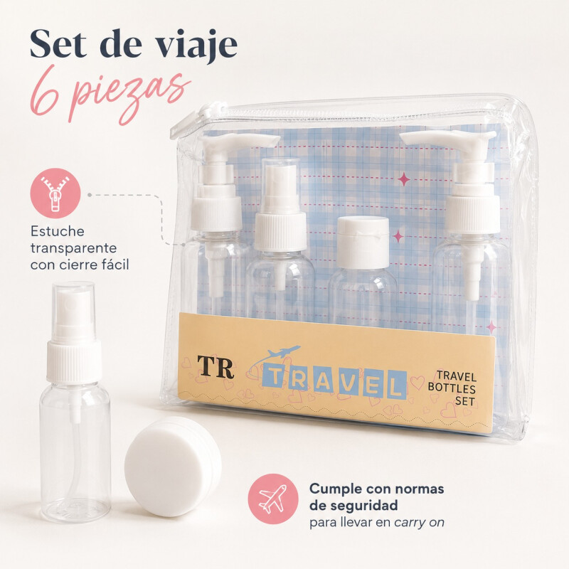 Frasco para Viaje de Plástico y Estuche - Set x6 Frasco para Viaje de Plástico y Estuche - Set x6