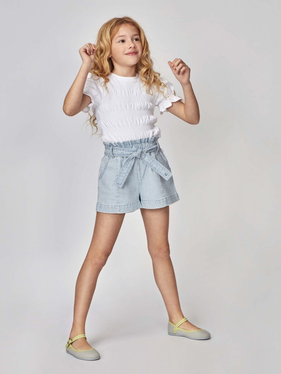 Pantalon De Micro Rayas Azul Claro