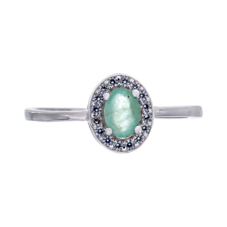 Anillo de Plata Rodinada, Esmeralda y circonias Anillo de Plata Rodinada, Esmeralda y circonias