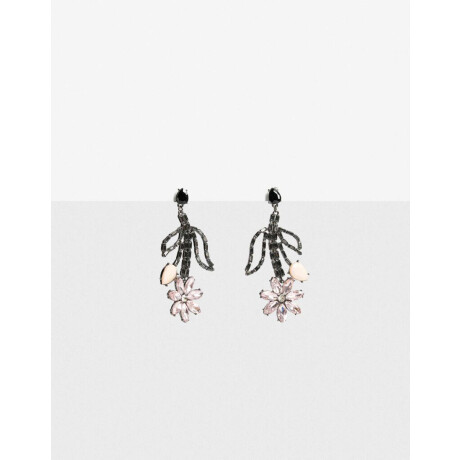 Aros Largos Flor De Strass Negro
