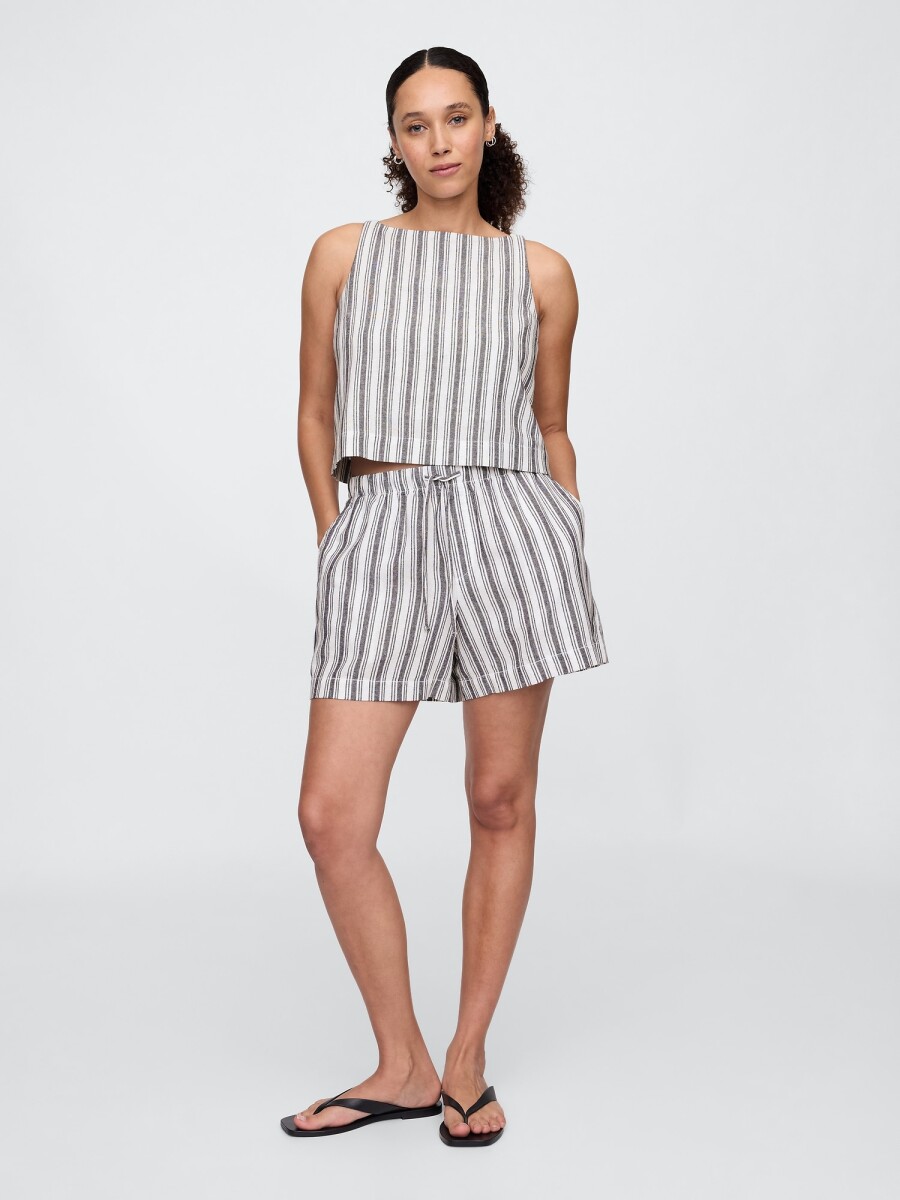 Short De Lino A Rayas Mujer - Blue White Stripe 